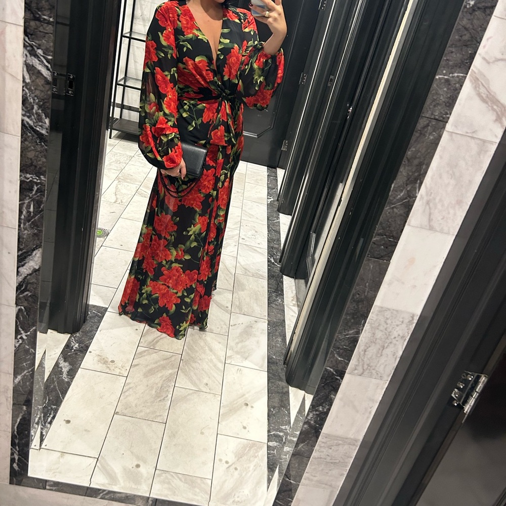 Floral Red and Black Women's Dress